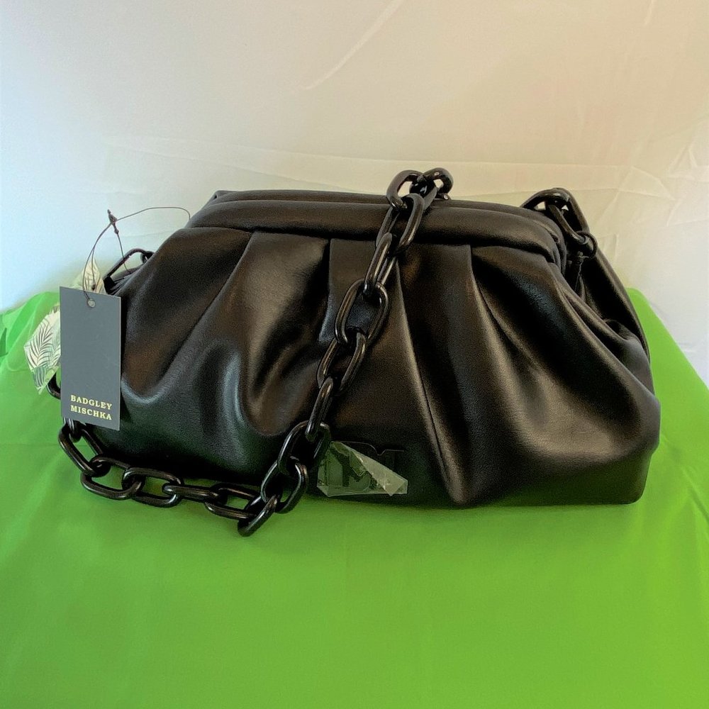 Badgley Mischka Black Chain-Link Shoulder Clutch